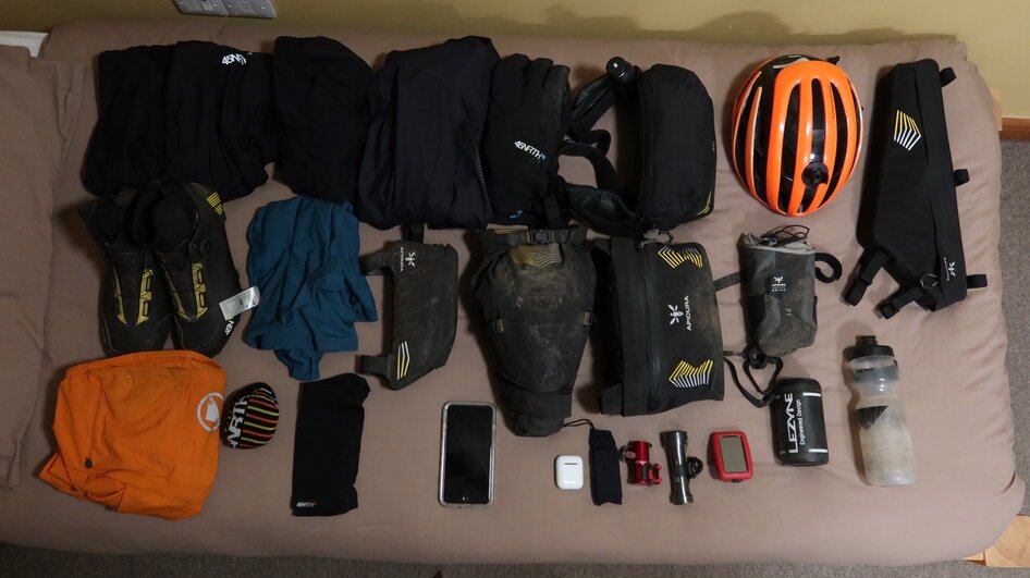 Bikepacking kit layout