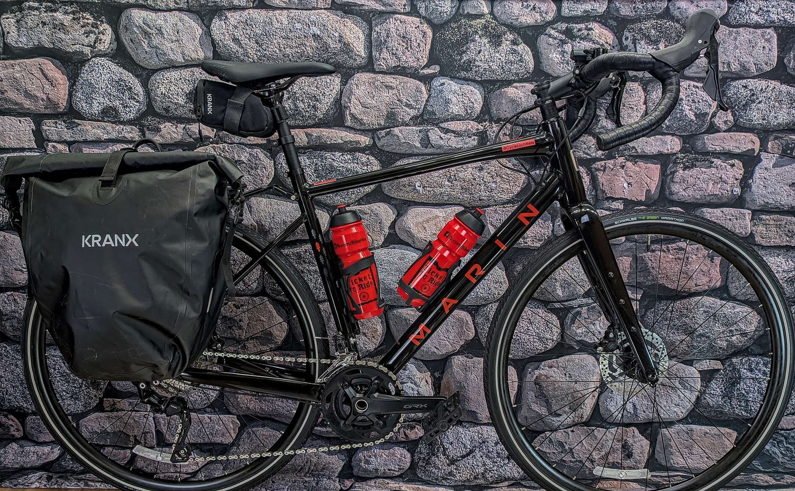 Marin Gestalt 2 Touring bike with drop handlebars and panniers available for hire in Inverness